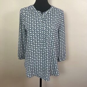 NYDJ Blouse Geometric Print 3/4 Sleeve Button Up Top Career Casual Small